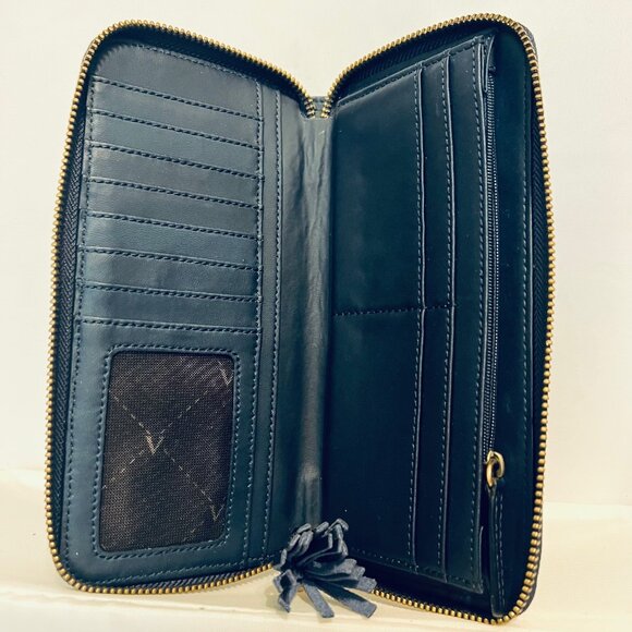 Vince Camuto Navy Blue/Gold Women's Zip Up Around Wallet-Genuine Leather-Storage - Picture 7 of 15